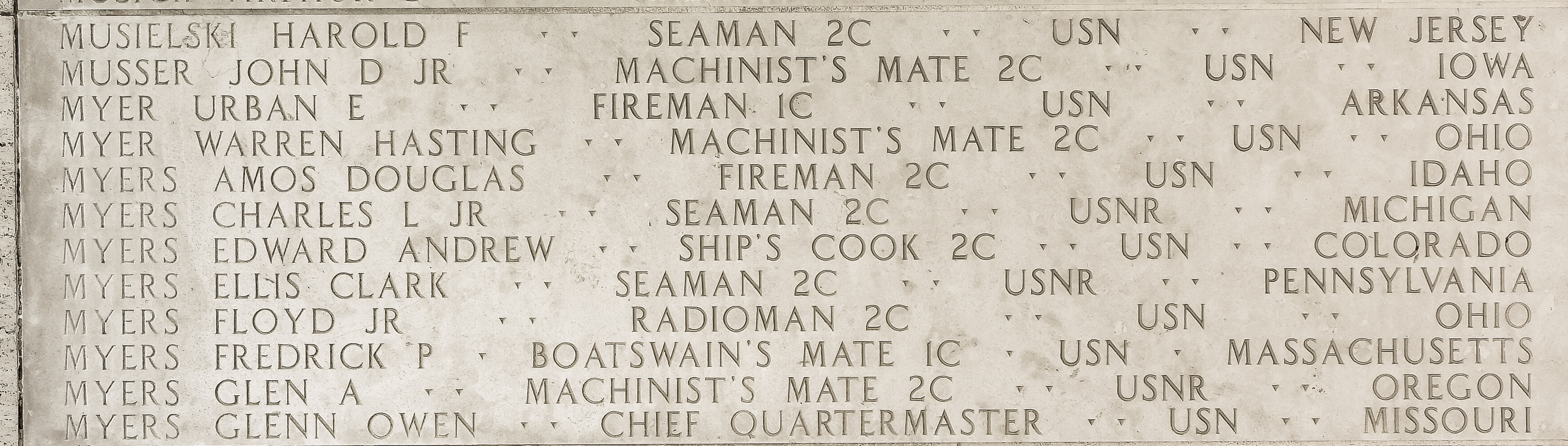 Fredrick P. Myers, Boatswain's Mate First Class